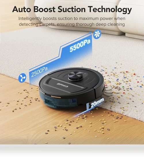 Robot Vacuum and Mop Combo with LiDAR Navigation, 5500Pa Suction, WiFi/Alexa Compatible — Smart Cleaning Robots, BPMIO
