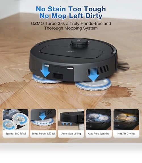 Robot Vacuum and Mop with Self-Emptying, 10000Pa Suction, Hot Air-Drying — Smart Cleaning Robots, ECOVACS