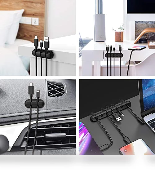 Silicone Cable Clips Organizer with 3M Adhesive - 2 Pack (5 & 3 Slots) — Cable Organizers, INCHOR