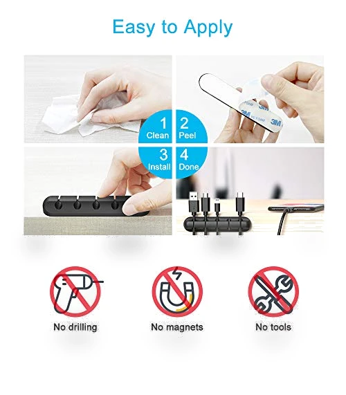 Silicone Cable Clips Organizer with 3M Adhesive - 2 Pack (5 & 3 Slots) — Cable Organizers, INCHOR