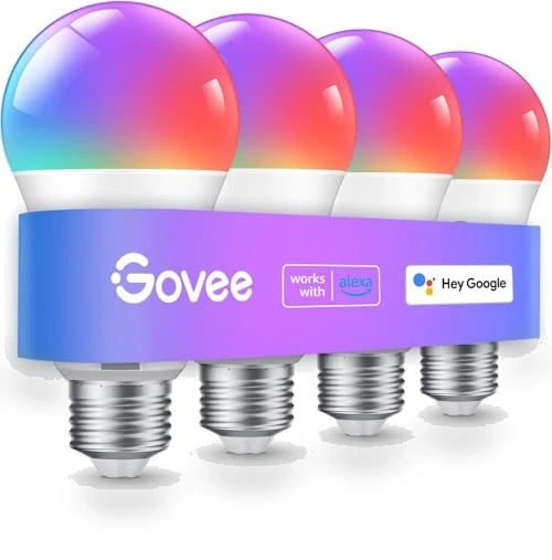 Smart Light Bulbs, Color Changing LED Bulbs, WiFi & Bluetooth, Music Sync, A19, 4 Pack — LED, Govee