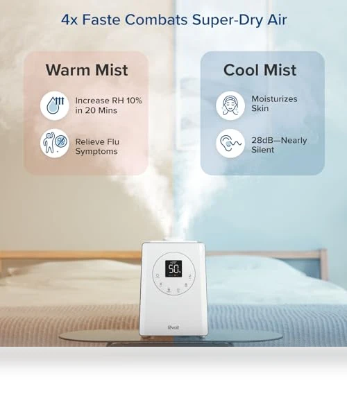 Smart Warm and Cool Mist Humidifier for Home, 6L Capacity, 753ft² Coverage — Air Moisturizers, LEVOIT