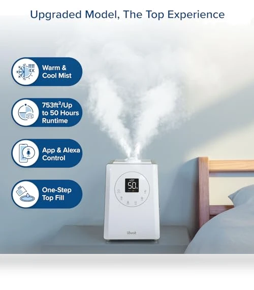 Smart Warm and Cool Mist Humidifier for Home, 6L Capacity, 753ft² Coverage — Air Moisturizers, LEVOIT