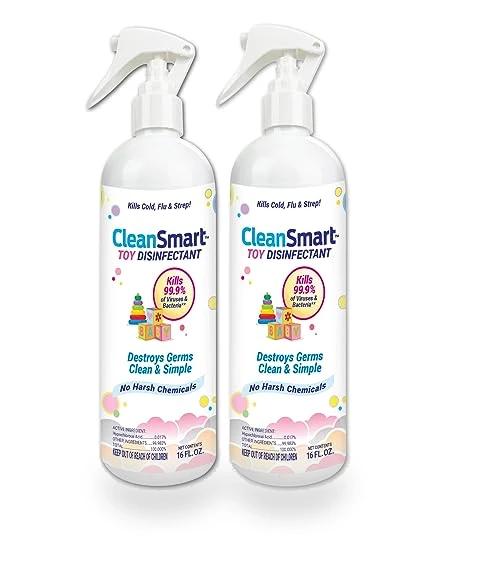 Toy Disinfectant Spray Kills 99.9% of Viruses and Bacteria, Rinse Free, 16 oz Bottle, Pack of 2 — Disinfectant Wipes, CleanSmart
