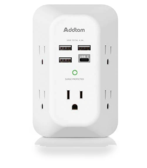 USB Wall Charger Surge Protector 5 Outlet Extender with 4 USB Charging Ports — Power Solutions & Surge Protection, Addtam