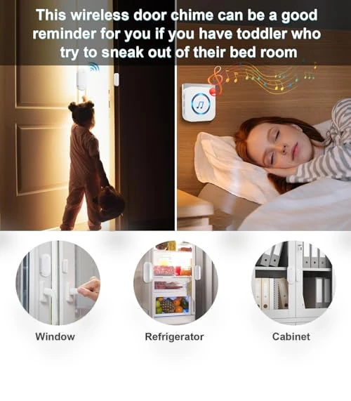 Wireless Door Sensor Chime with 500 FT Range, 26 Chimes, 5 Adjustable Volume — Kits, SanJie