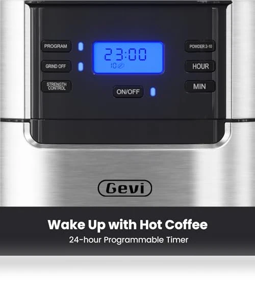 10-Cup Drip Coffee Maker with Built-in Grinder, Programmable Brew Coffee Machine — Electric Blade Coffee Grinders, Gevi