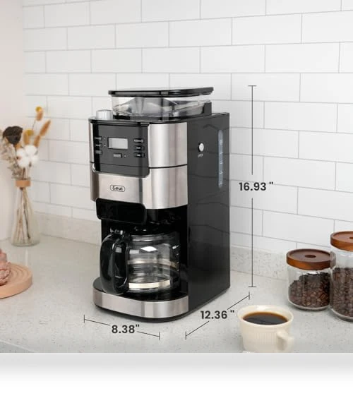 10-Cup Drip Coffee Maker with Built-in Grinder, Programmable Brew Coffee Machine — Electric Blade Coffee Grinders, Gevi
