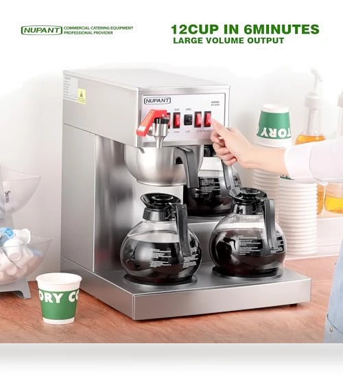 12 Cup Commercial Drip Coffee Maker with Auto Filling and Hot Water Dispenser — Coffee Makers, NUPANT