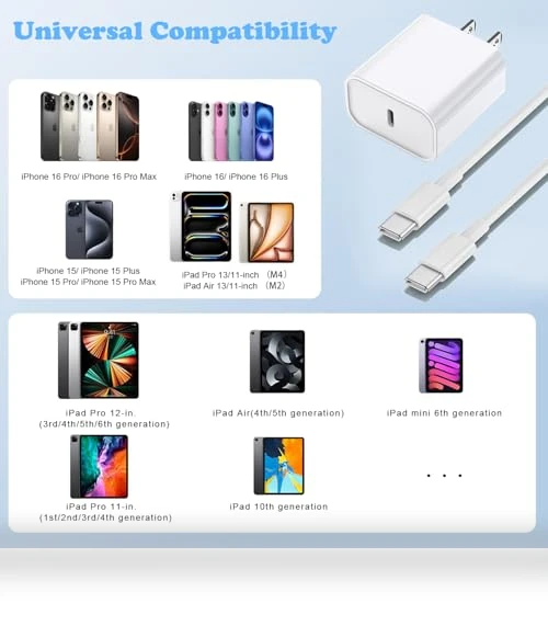 20W USB C Fast Charger with 6FT Cable for iPhone 16/15, iPad Pro, Samsung Galaxy — Charging Solutions, shenzhen hongmingou technology co., ltd