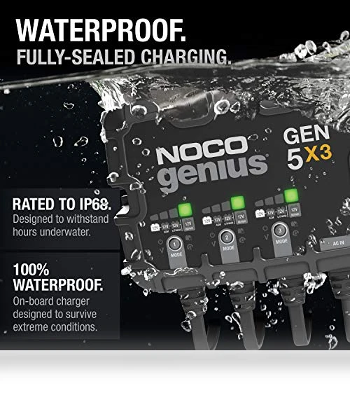 3-Bank Smart Marine Battery Charger, 15A Waterproof Onboard Boat Charger — Battery Chargers, NOCO