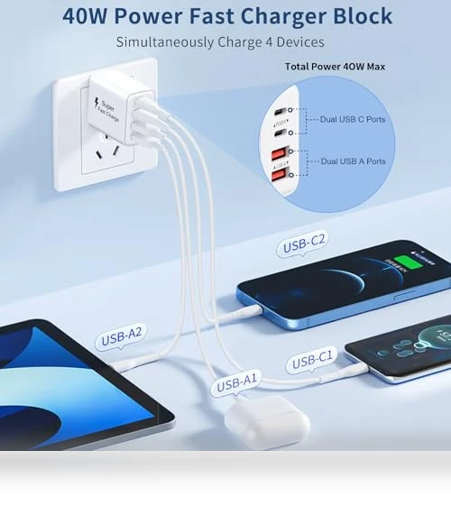 40W 4-Port USB C Fast Charger Block — Chargers, MateStar
