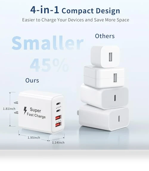40W 4-Port USB C Fast Charger Block — Chargers, MateStar