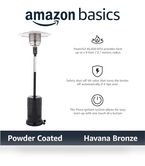 46,000 BTU Outdoor Propane Patio Heater with Wheels — Heater Covers, Amazon Basics