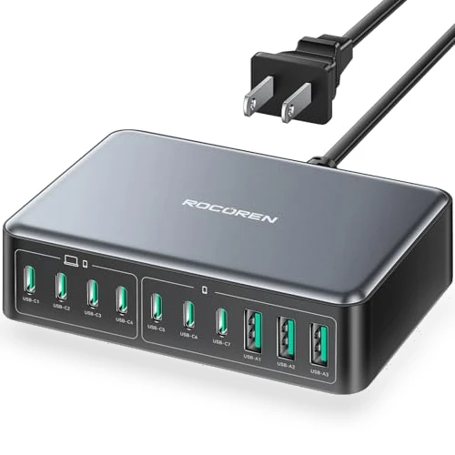480W USB C Charging Station with 10 Ports for Multiple Devices — USB Hubs, Rocoren