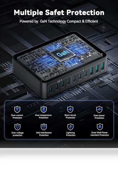 480W USB C Charging Station with 10 Ports for Multiple Devices — USB Hubs, Rocoren