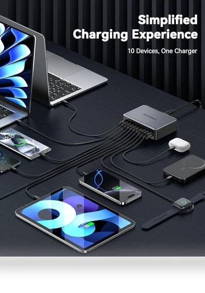 480W USB C Charging Station with 10 Ports for Multiple Devices — USB Hubs, Rocoren