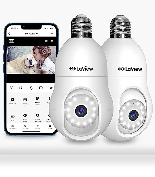 4MP Bulb Security Camera 2.4GHz, 360° 2K Wireless Outdoor Indoor Camera — Smart Home Security, LaView