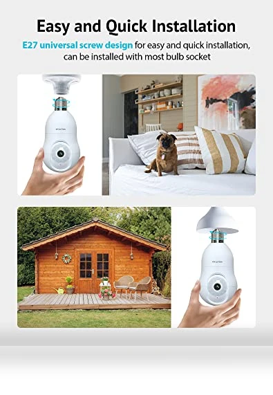 4MP Bulb Security Camera 2.4GHz, 360° 2K Wireless Outdoor Indoor Camera — Smart Home Security, LaView