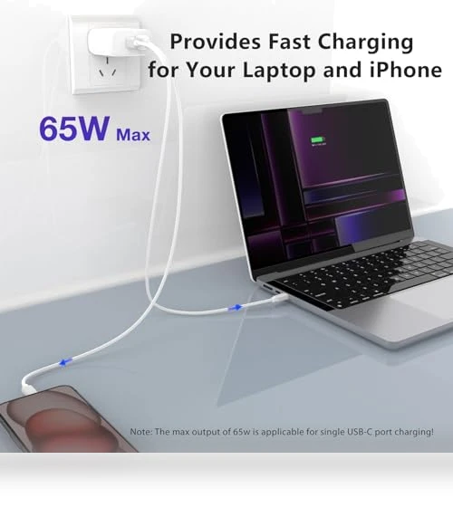 65W USB C Fast Charger with Cable for MacBook, iPhone, Galaxy — Charging Solutions, Qackenm