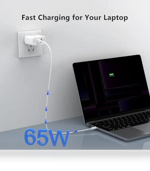 65W USB C Fast Charger with Cable for MacBook, iPhone, Galaxy — Charging Solutions, Qackenm
