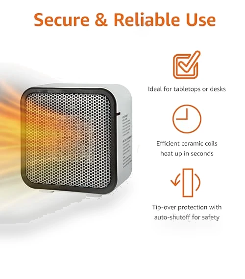Ceramic Space Heater, Mini Heater for Office Desk, 500W, Portable Tent Heater for Camping — Portable Heating Solutions, Amazon Basics