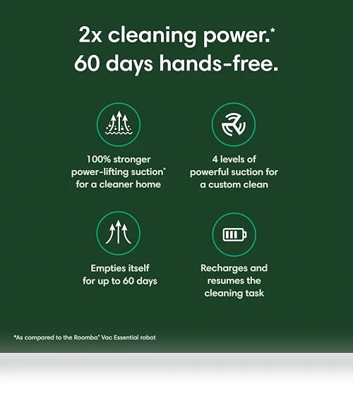 Essential Robot Vacuum with AutoEmpty Dock, 3 Suction Levels, and Smart Navigation — Smart Cleaning Robots, iRobot