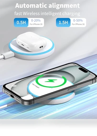 Magnetic Wireless Charger for iPhone and AirPods with 20W Power Adapter — Chargers, AIOXQNL&