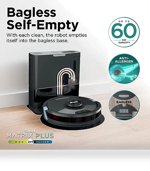 Matrix Plus 2in1 Robot Vacuum & Mop with Sonic Mopping and Self Empty Base — Smart Cleaning Robots, Shark