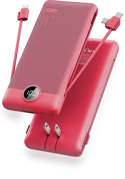 Portable Charger with Built-in Cables and AC Wall Plug, 10000mAh Power Bank — Charging Solutions, VRURC