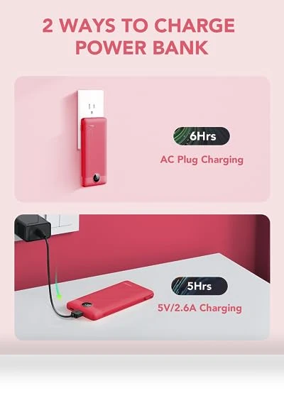 Portable Charger with Built-in Cables and AC Wall Plug, 10000mAh Power Bank — Charging Solutions, VRURC