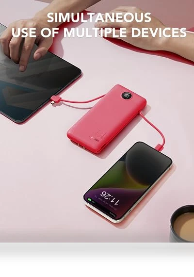 Portable Charger with Built-in Cables and AC Wall Plug, 10000mAh Power Bank — Charging Solutions, VRURC