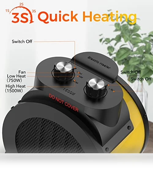 PTC Ceramic Space Heater, 1500W Fast Heating Indoor Electric Heater with Adjustable Angle — Portable Heating Solutions, Elevoke