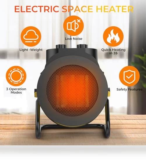 PTC Ceramic Space Heater, 1500W Fast Heating Indoor Electric Heater with Adjustable Angle — Portable Heating Solutions, Elevoke