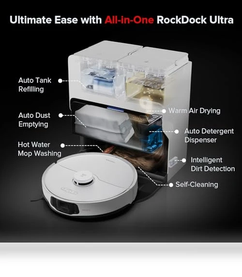 Robot Vacuum and Mop, All-in-One Dock, PreciSense LiDAR Navigation, Smart Dirt Detection — Smart Cleaning Robots, Roborock