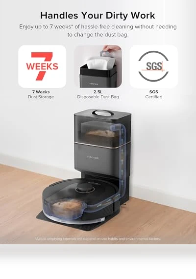 Robot Vacuum and Mop, Self-Emptying, 5500 Pa Max Suction, Perfect for Hard Floors, Carpets, and Pet Hair — Smart Cleaning Robots, Roborock