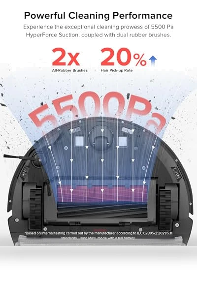 Robot Vacuum and Mop, Self-Emptying, 5500 Pa Max Suction, Perfect for Hard Floors, Carpets, and Pet Hair — Smart Cleaning Robots, Roborock