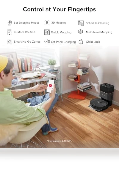 Robot Vacuum and Mop, Self-Emptying, 5500 Pa Max Suction, Perfect for Hard Floors, Carpets, and Pet Hair — Smart Cleaning Robots, Roborock