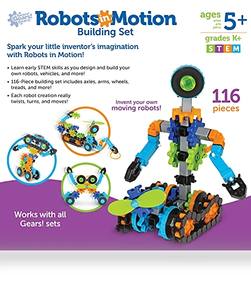 STEM Robots Building Set - 116 Pieces, Ages 5+, Robot Toy — Mechanical Construction Kits, Learning Resources