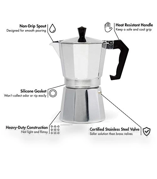 Stovetop Espresso and Coffee Maker, Moka Pot for Italian and Cuban Café Brewing, 6 Espresso Cups — Stovetop Moka Pots, Primula