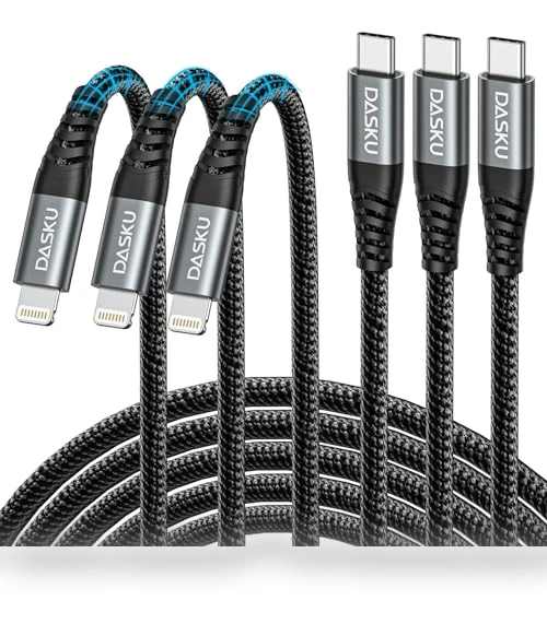 USB C to Lightning Cable 3Pack 10 FT, MFi Certified Fast Charger — Lightning, Dasku