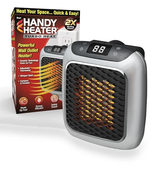 Handy Heater Turbo Wall Outlet Small Space Heater with Adjustable Thermostat — Portable Heating Solutions, Ontel