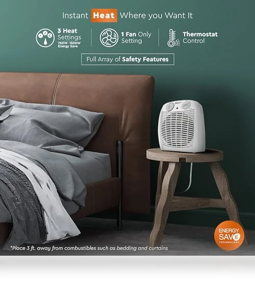 Indoor Space Heater with Adjustable Thermostat, Fan Forced, Electric, Overheat Protection — Portable Heating Solutions, Comfort Zone