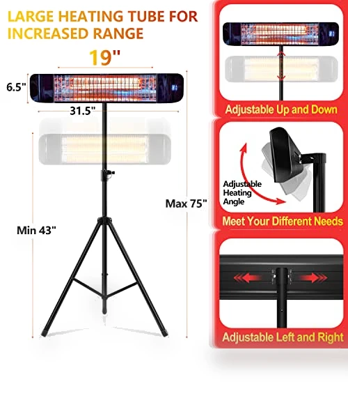 Infrared Patio Heater, 1500W Electric Outdoor Heater with Remote Control — Portable Heating Solutions, Paraheeter