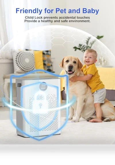 Large Room HEPA Air Purifier with PM2.5 Sensor and Washable Filter — Activated Carbon Air Purifiers, AIRJOWSET