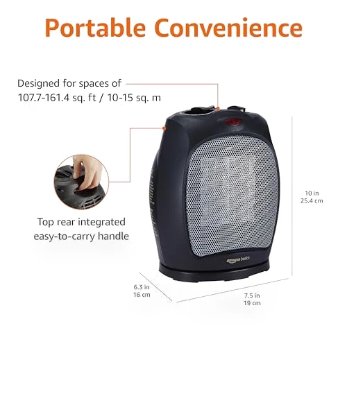 Oscillating Ceramic Space Heater, Portable Heater for Indoor Use — Portable Heating Solutions, Amazon Basics