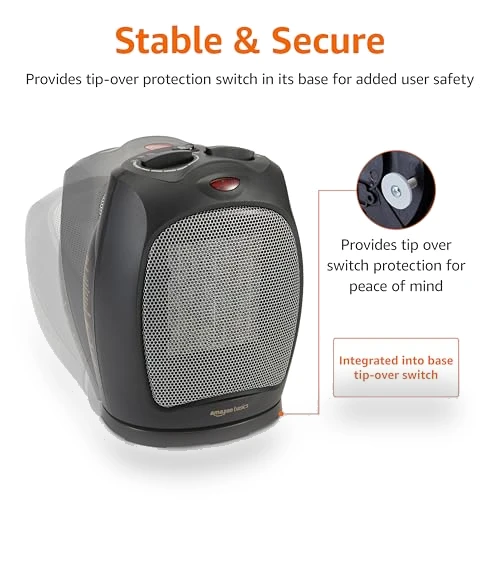 Oscillating Ceramic Space Heater, Portable Heater for Indoor Use — Portable Heating Solutions, Amazon Basics
