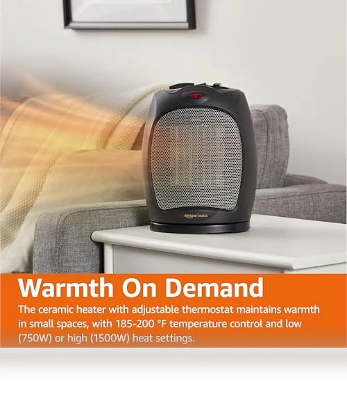 Oscillating Ceramic Space Heater, Portable Heater for Indoor Use — Portable Heating Solutions, Amazon Basics