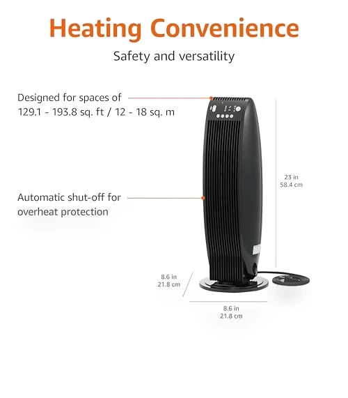 Oscillating Tower Heater with Digital Display and Remote Control — Portable Heating Solutions, Amazon Basics