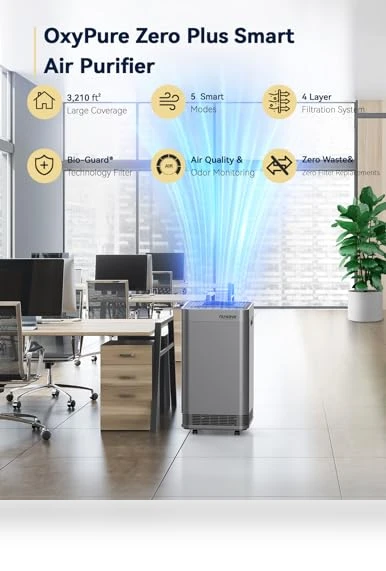 OxyPure Zero Plus Air Purifier for Large Rooms — Activated Carbon Air Purifiers, Nuwave